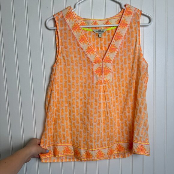 Vineyard Vines orange pineapple print sleeveless top size small C49 - Picture 2 of 5